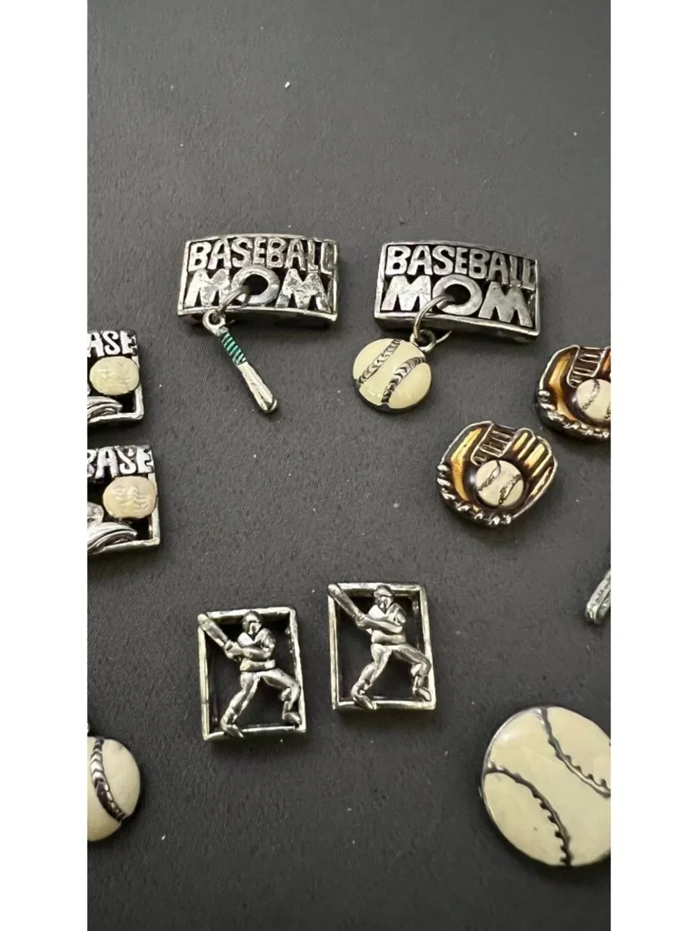 Baseball-Themed Charms Collection Assorted Designs Silver & Enamel